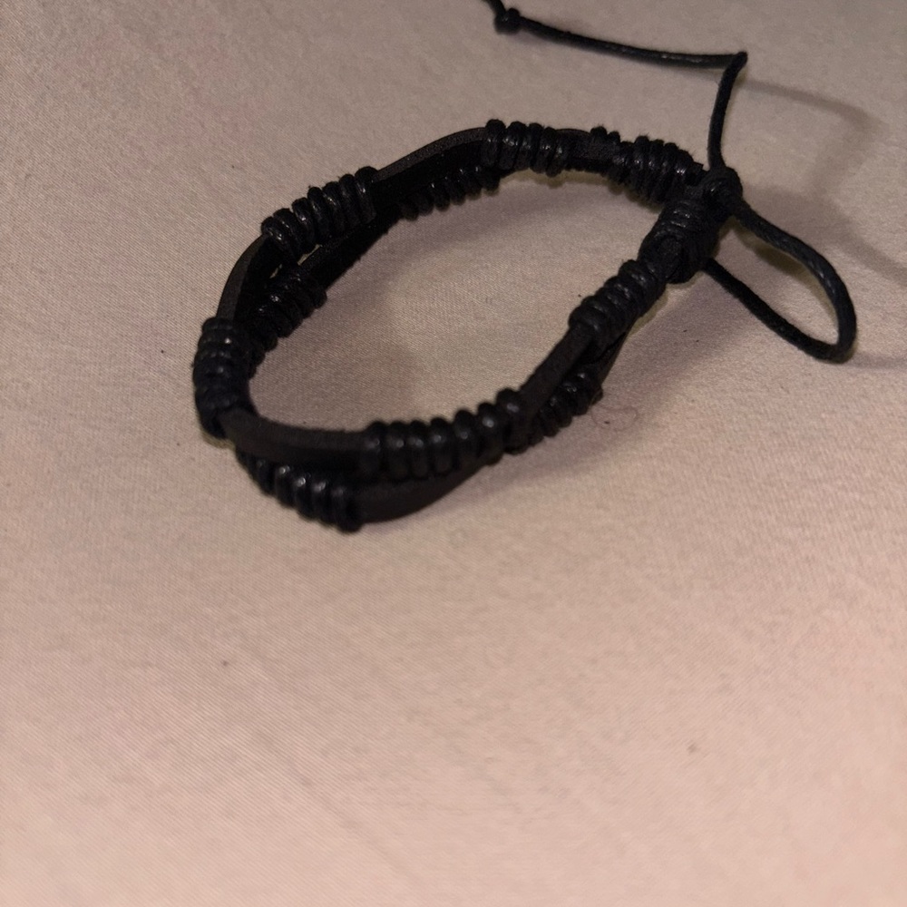 Black Leather Men's Bracelet